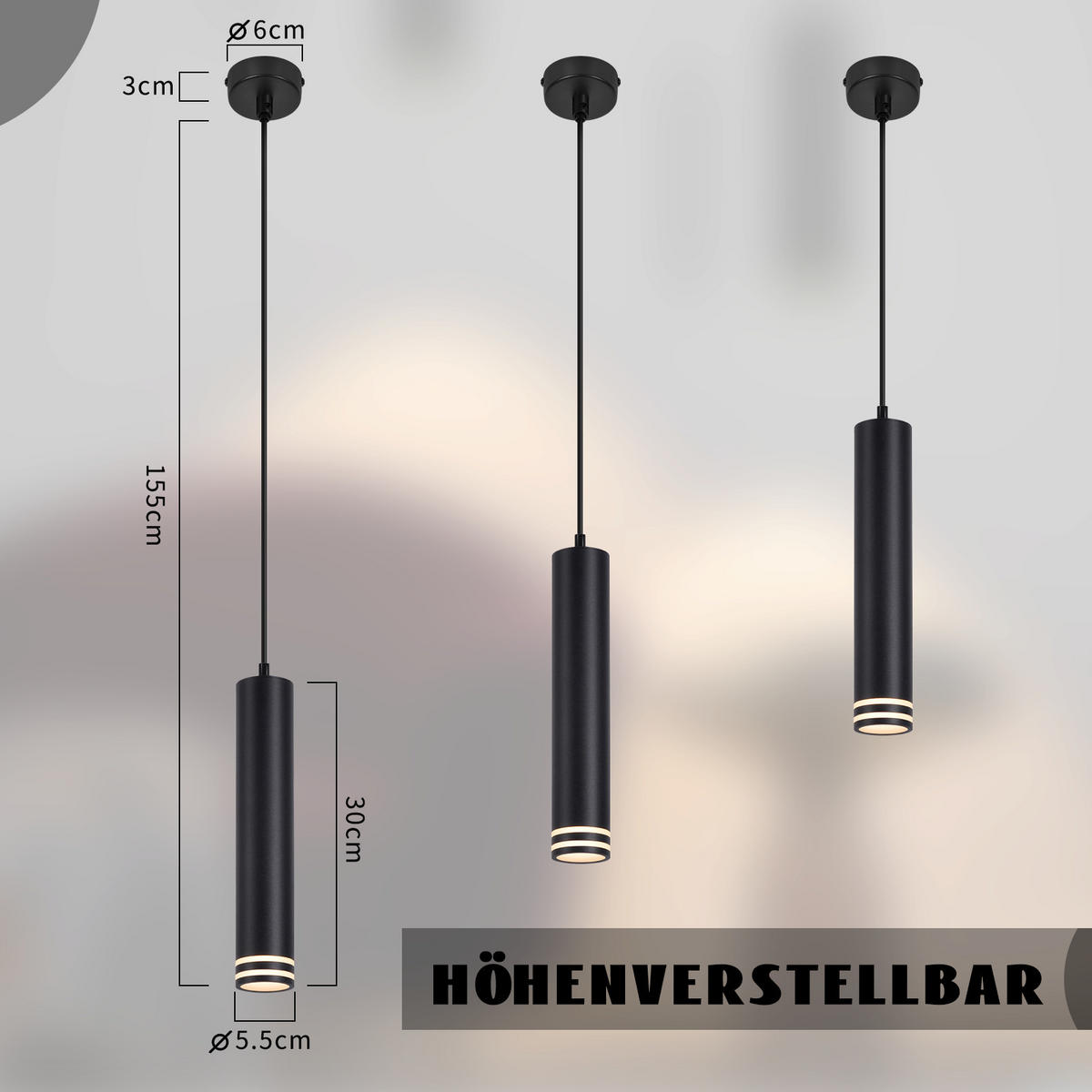 PENDELLEUCHTE Darien 155/30/6 cm - Schwarz, Metall (155/30/6cm) - ZMH
