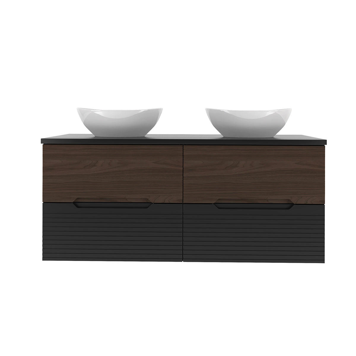 DOPPELWASCHTISCH 120.6cm Sylla Schwarz und Holz - Schwarz, Holzwerkstoff (120.6/52.2/45.8cm) - Petits-meubles