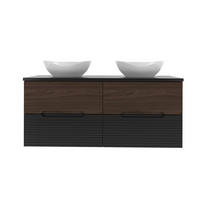 DOPPELWASCHTISCH 120.6cm Sylla Schwarz und Holz - Schwarz, Holzwerkstoff (120.6/52.2/45.8cm) - Petits-meubles