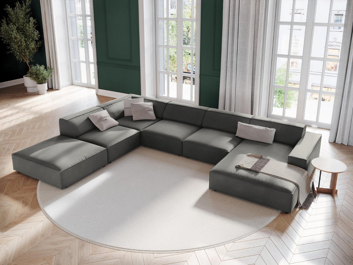 PANORAMASOFA links Jodie aus Samt hellgrau 7 Sitzplätze - Hellgrau, Textil (262/70/364cm) - Micadoni