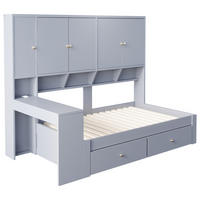 STAURAUMBETT 90/200 cm mit Schreibtisch, LED und Schubladen, DE-41644, in Grau - Grau, Holzwerkstoff (90/200cm) - ComfortXL