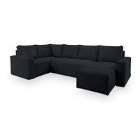 WOHNLANDSCHAFT NORENA L-S Schwarz Kordstoff mit Schlaffunktion - Schwarz, Holz (295/85/157.5cm) - MASSENO
