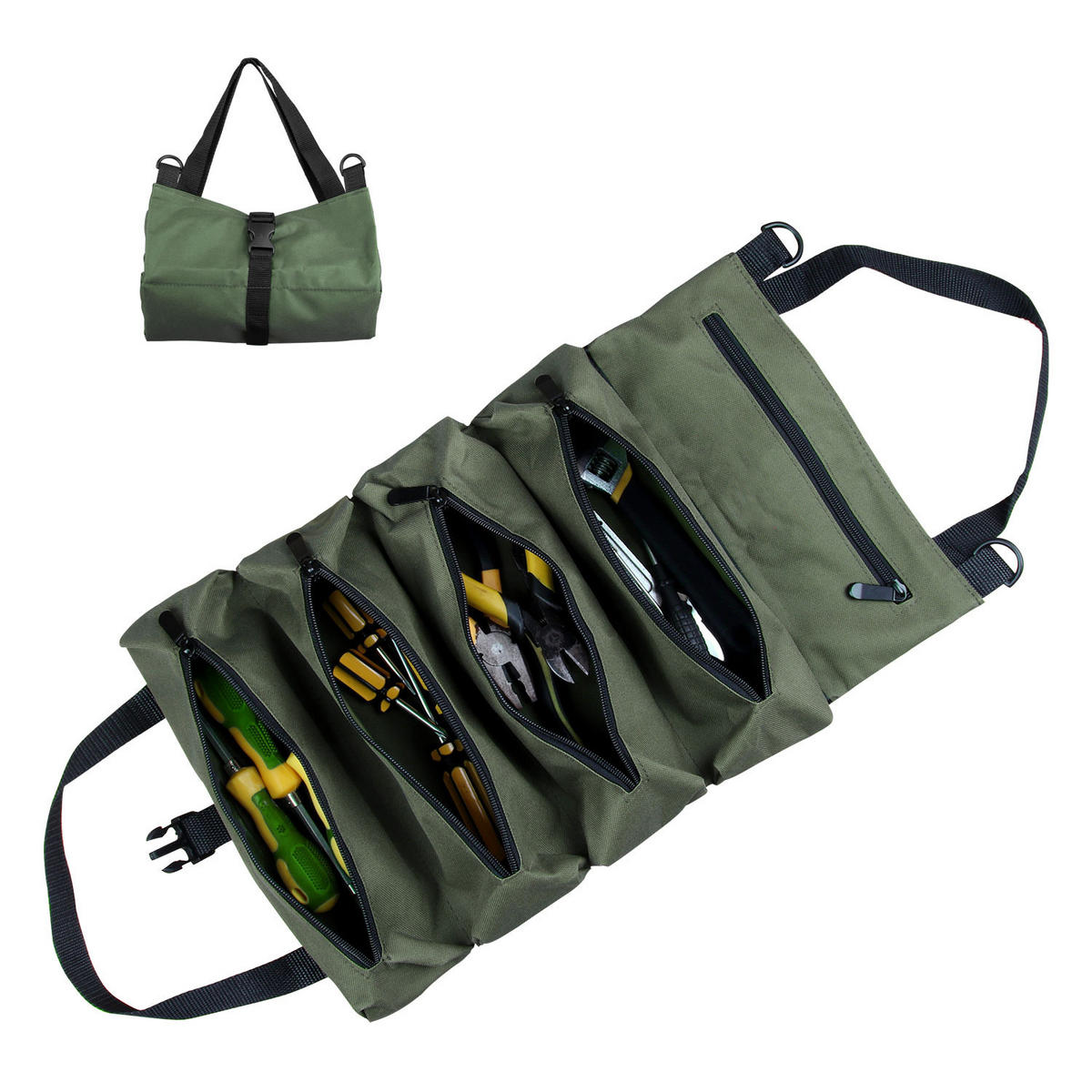 WERKZEUGTASCHE – mit fünf Reißverschlusstaschen, geeignet für Klempner und Elektriker (grün) - Grün, Kunststoff (28.5/1/47cm) - DCA