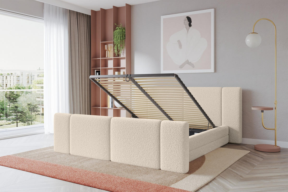 POLSTERBETT mit Bettkasten, Fußteil und Lattenrost, Boxbett ohne Matratze - TEVO-Z 140x200 Dunkelbeige - Cappuccino, Holzwerkstoff/Textil (140/200cm) - ALTDECOR