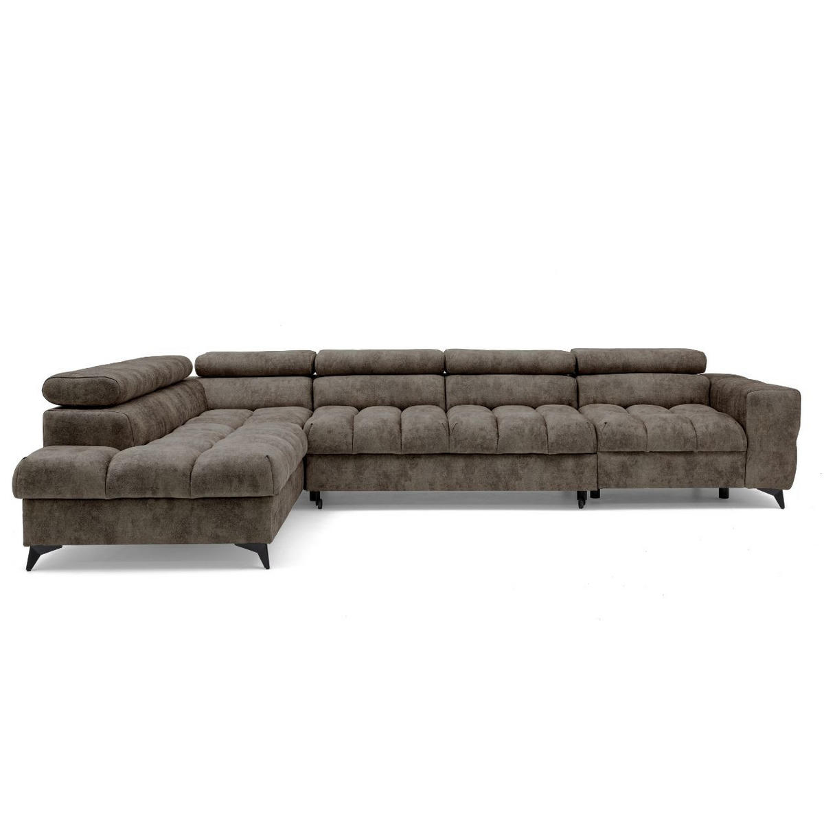 ECKSOFA PUDDING MAXI L Links mit Schlaffunktion 125x195 Velours Braun - Schwarz/Braun, Holz/Textil (350/203cm) - Muffo