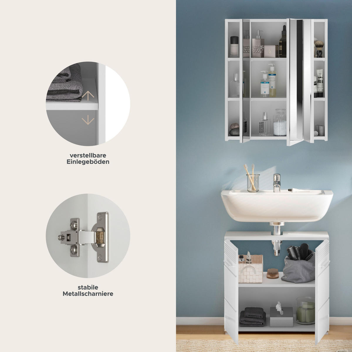 BADKOMBINATION 2tlg. Linus Bad in weiß Nachbildung und weiß hochglanz B/H/T: 60x182x34 cm - Weiß, Holz (60/182/34cm)