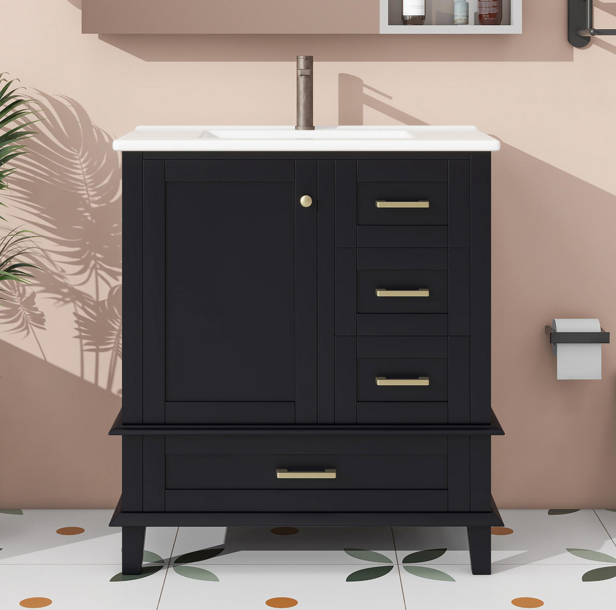 BADEZIMMERSCHRANK mit Keramikbecken 76 x 45,5 x 83,5 cm Schwarz - Schwarz, Holzwerkstoff (45.5/83.5/73cm) - Beauniv