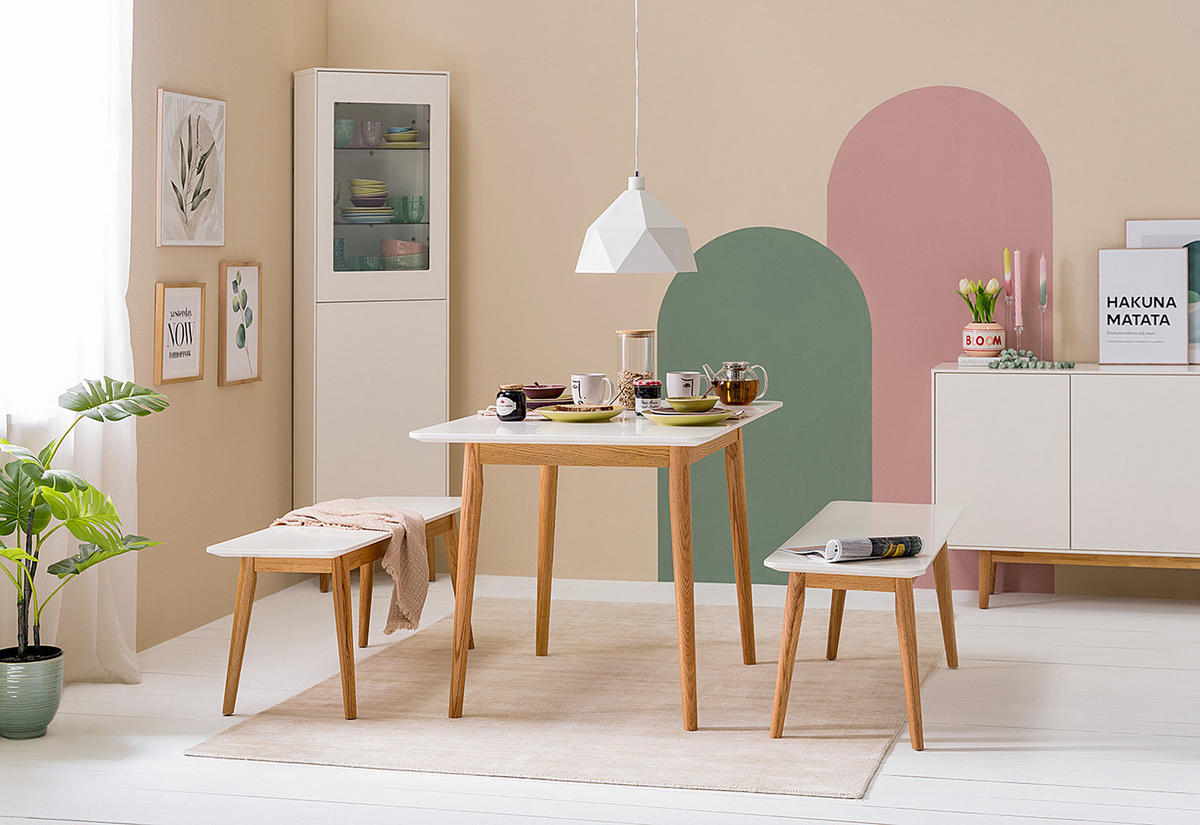 ECKVITRINE - Weiß / Eiche - Eichefarben/Weiß, Holzwerkstoff (55/190/48cm) - home24