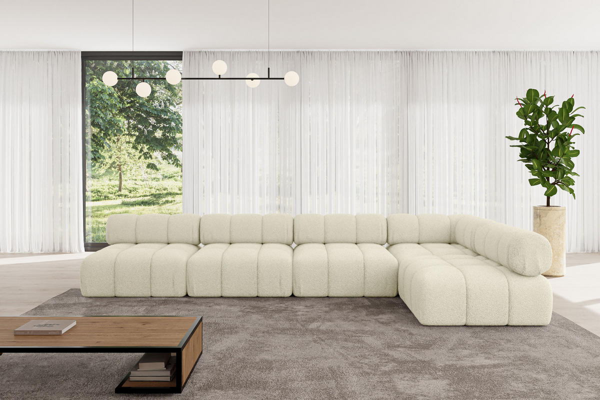 ECKSOFA modulares Sofa Samaro-L3 - 380x190x70 cm Beige Bouclé - Beige, Holzwerkstoff/Textil (380/190cm) - ALTDECOR
