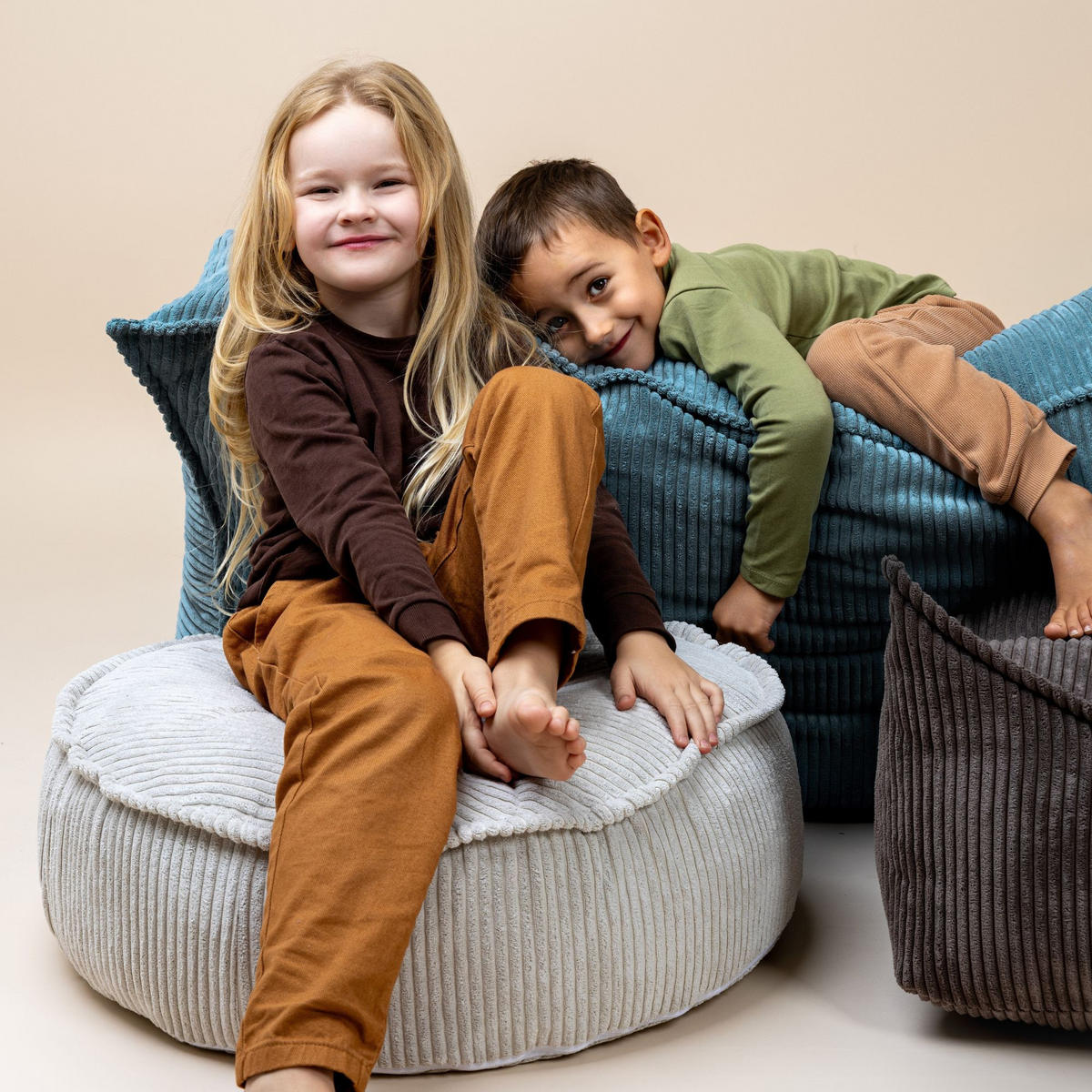 SITZPOUF für Kinder, Rund, Aesthetic, Braun - Braun, Textil (65/20/65cm) - MeowBaby