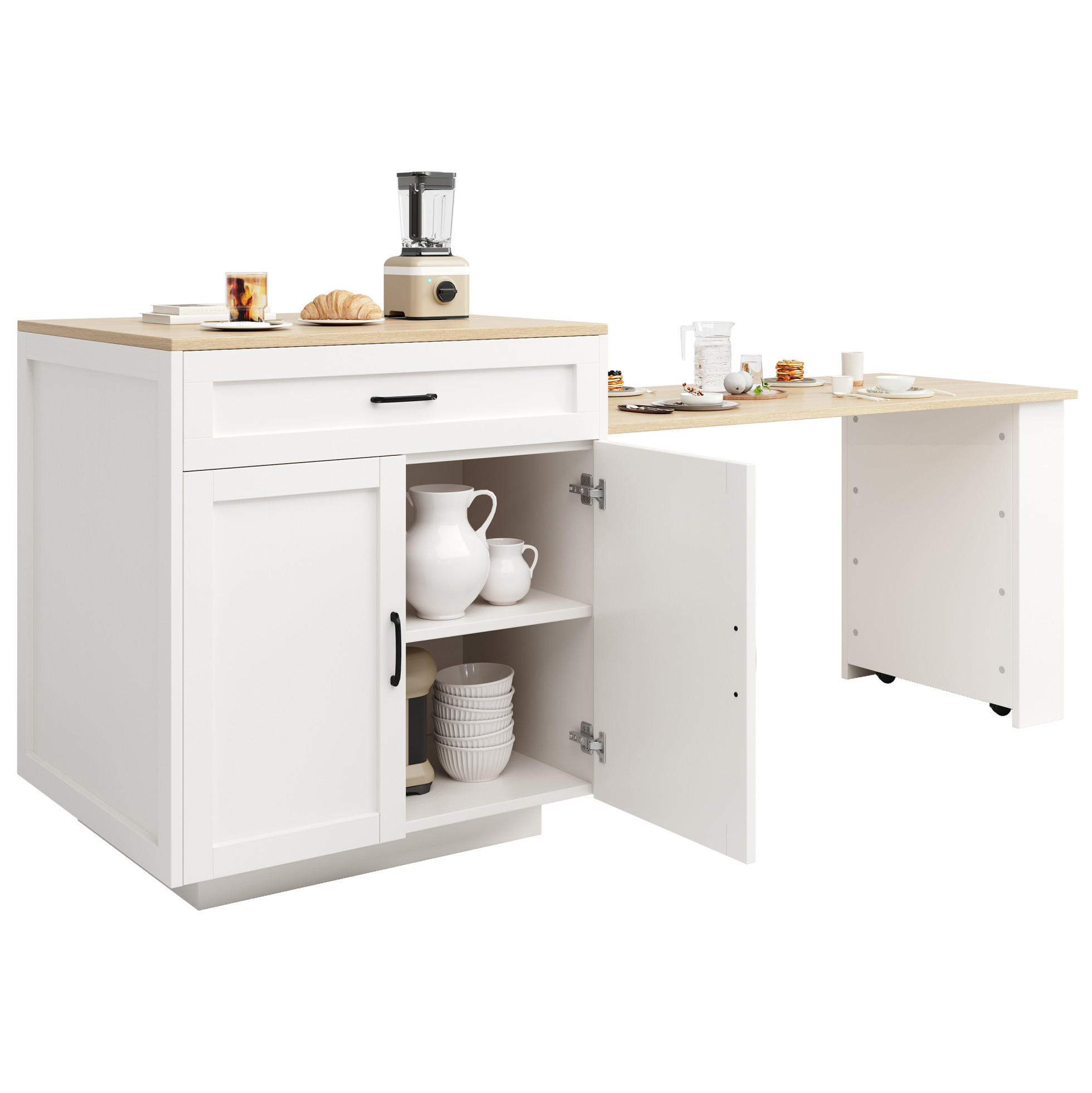 STEHTISCH ausziehbar mit Stauraum 133-202 x 70 x 93,5 cm Weiß - Weiß, Holz (70/93.5/133cm) - Beauniv