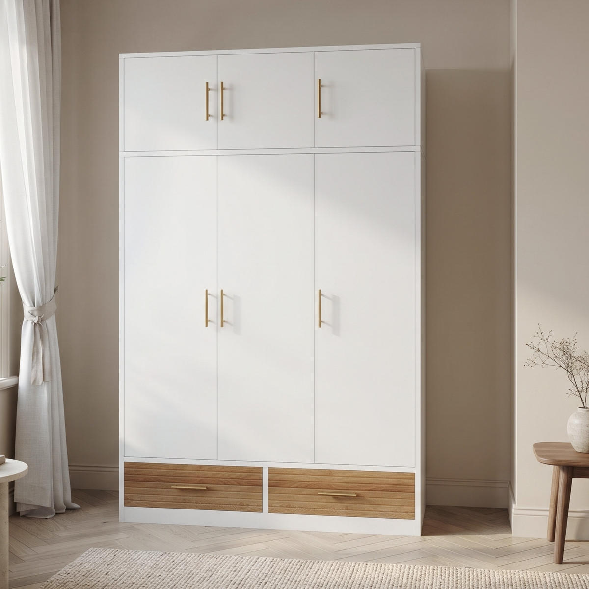 KINDERKLEIDERSCHRANK 120x50x180cm Weiß mit Oberfach und Schubladen - Weiß, Holz (61.6/13.49/133.3cm) - Raelunyi