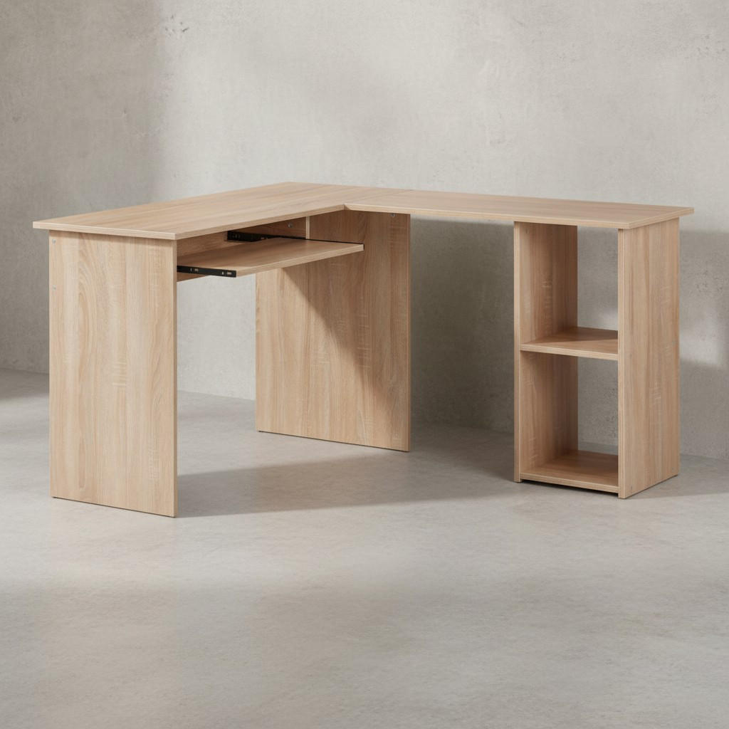 SCHREIBTISCHKOMBINATION ITTER Regal Tastaturauszug, Beige 140x120x75 cm - Beige/Braun, Holz (120/140/75cm) - KADIMA DESIGN
