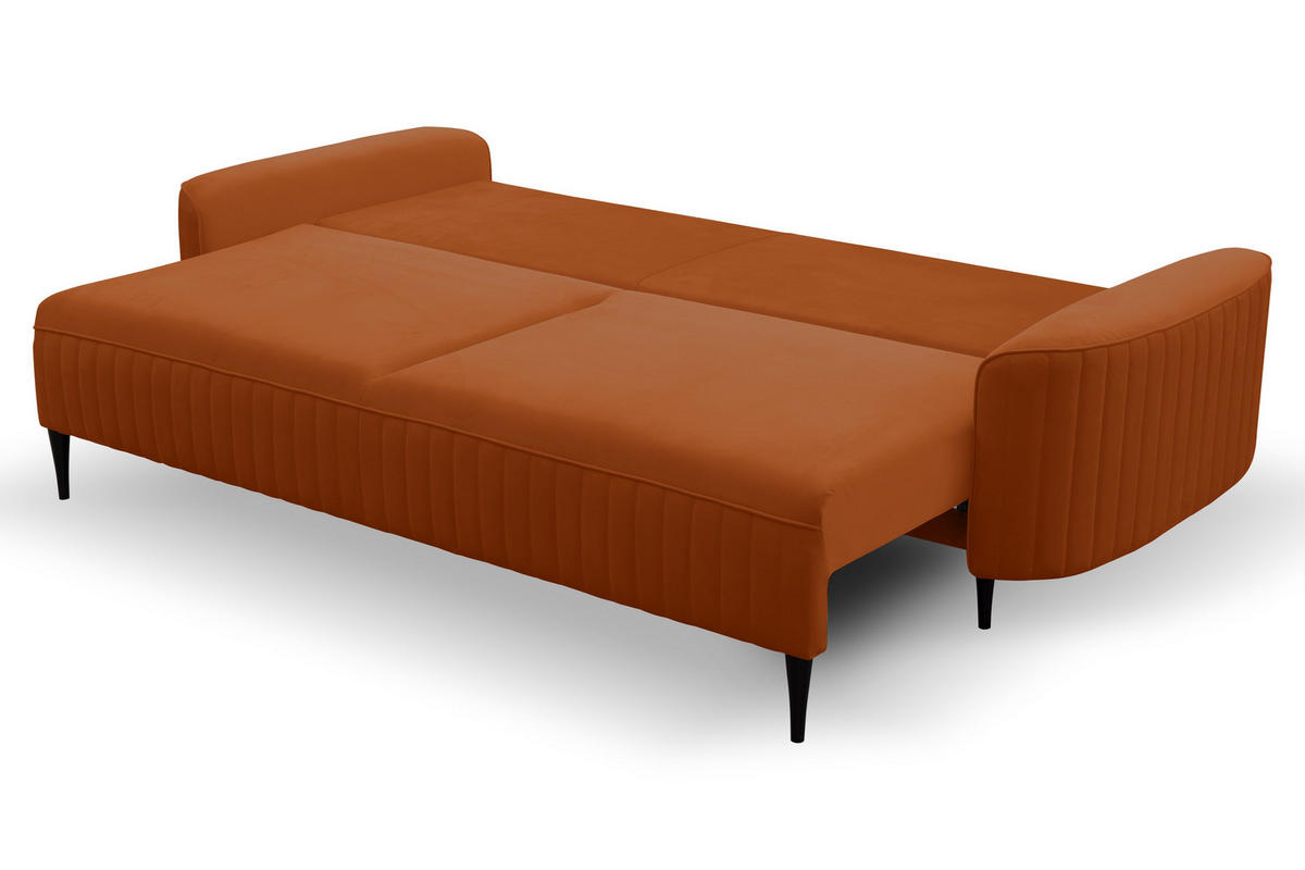 BETTSOFA FILO Kupferfarben Velours-Stoff mit Schlaffunktion - Kupferfarben, Holz (244/92/102cm) - MASSENO