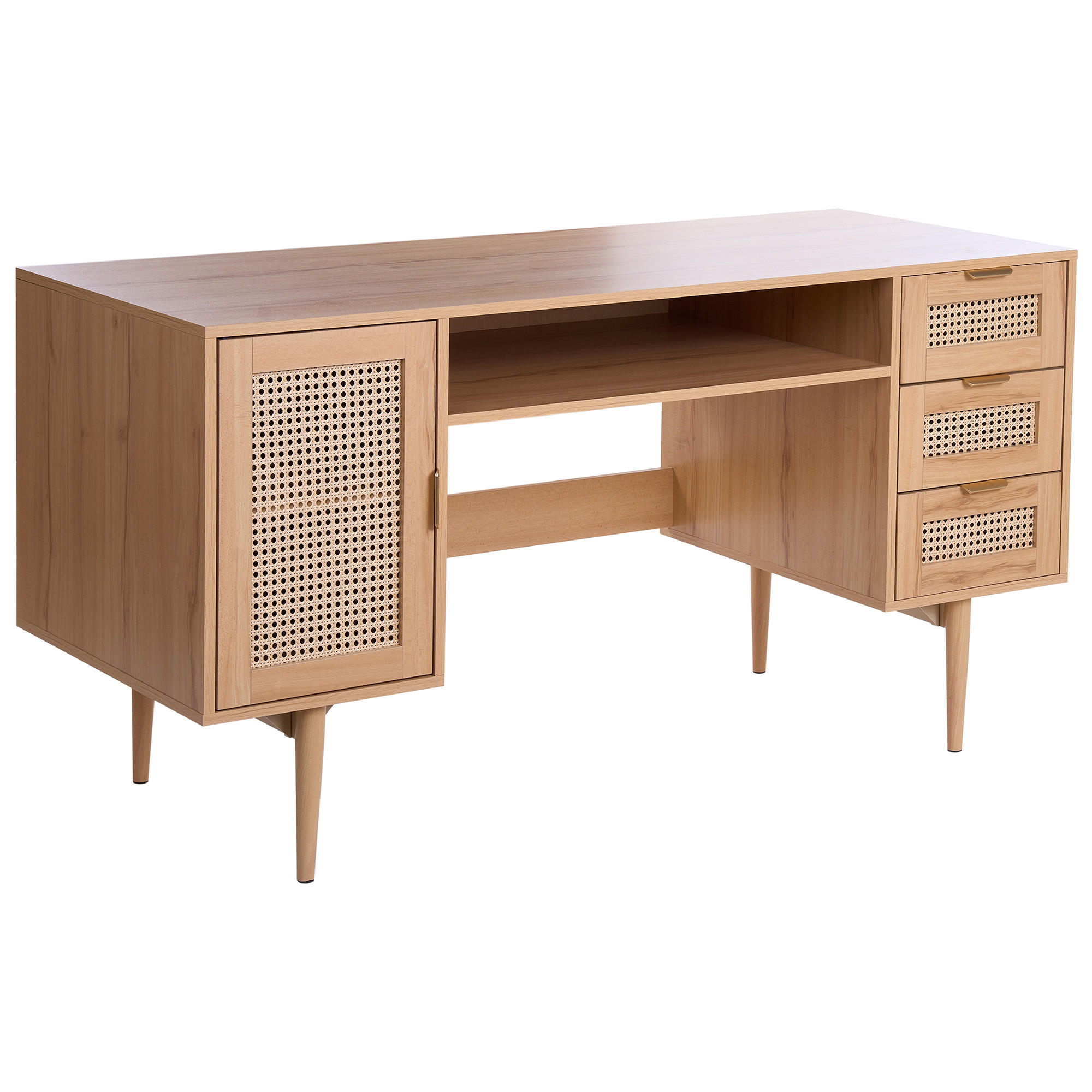 SCHREIBTISCH 140/60 cm Hellbraun Raffra - Hellbraun/Braun, Holzwerkstoff/Metall (60/140/75cm) - Beliani