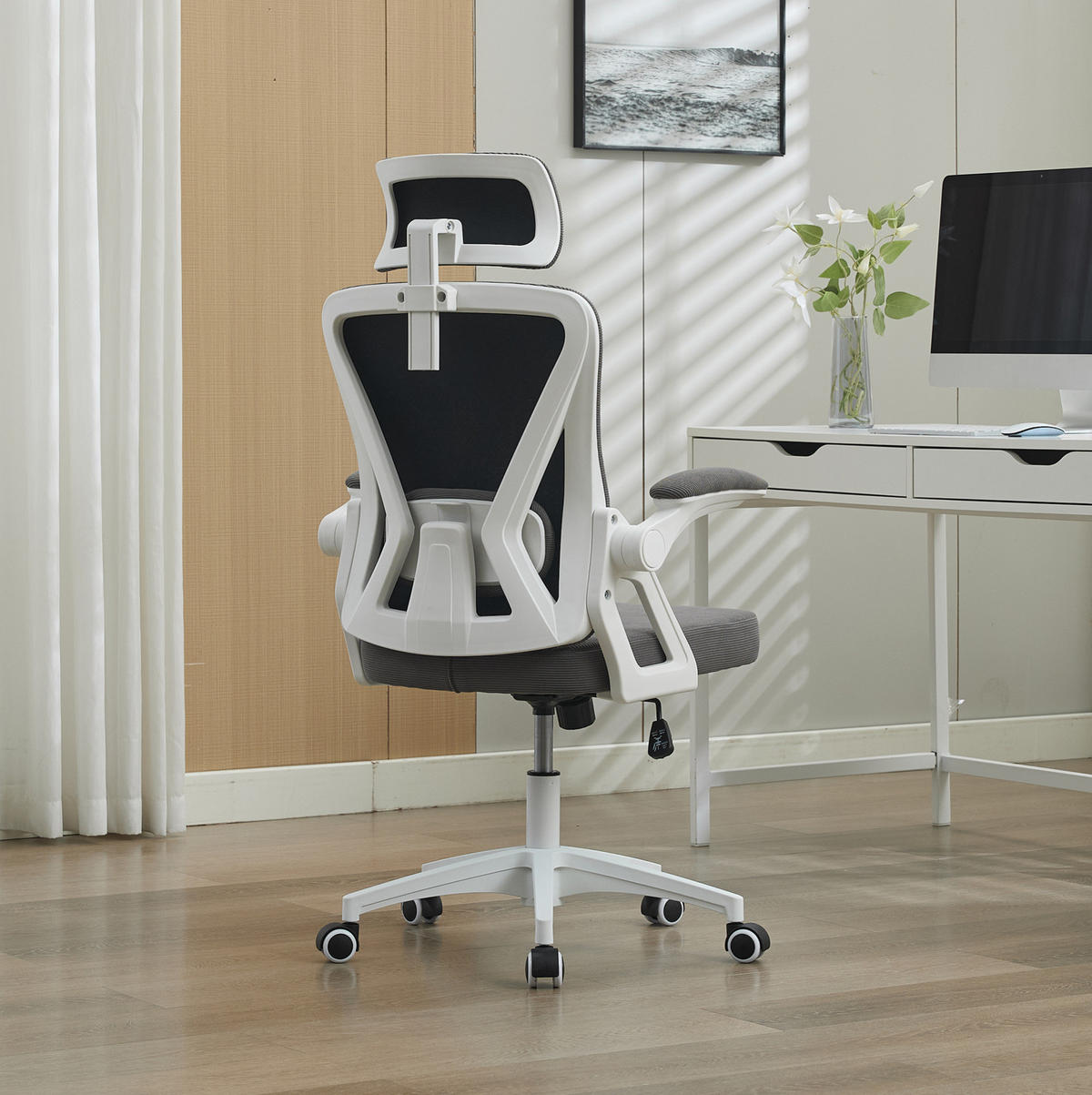 DREHSTUHL 65/58/128 cm Grau aus Upholstered mit Netzrücken, verstellbar - Grau, Textil (58/108/65cm) - OKWISH