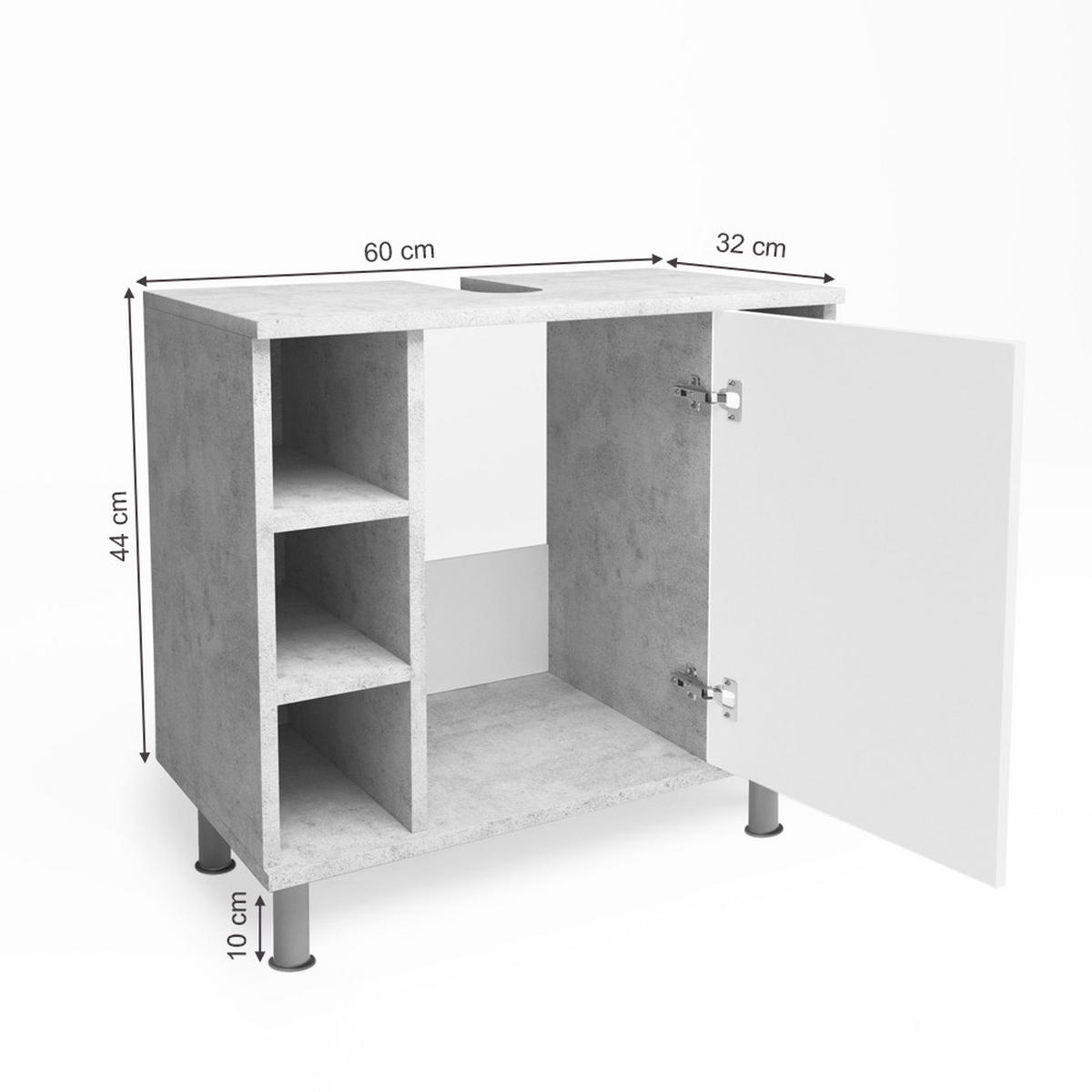 WASCHBECKENUNTERSCHRANK Fynn Beton 60 x 54 cm - Schieferfarben, Holzwerkstoff (60/54/32cm) - Vicco