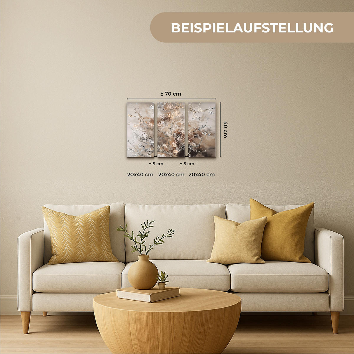 LEINWANDBILD 3er Set Mandelblüte - Abstrakt - Beige 60x40 cm - Beige, Textil (60/40cm) - MuchoWow