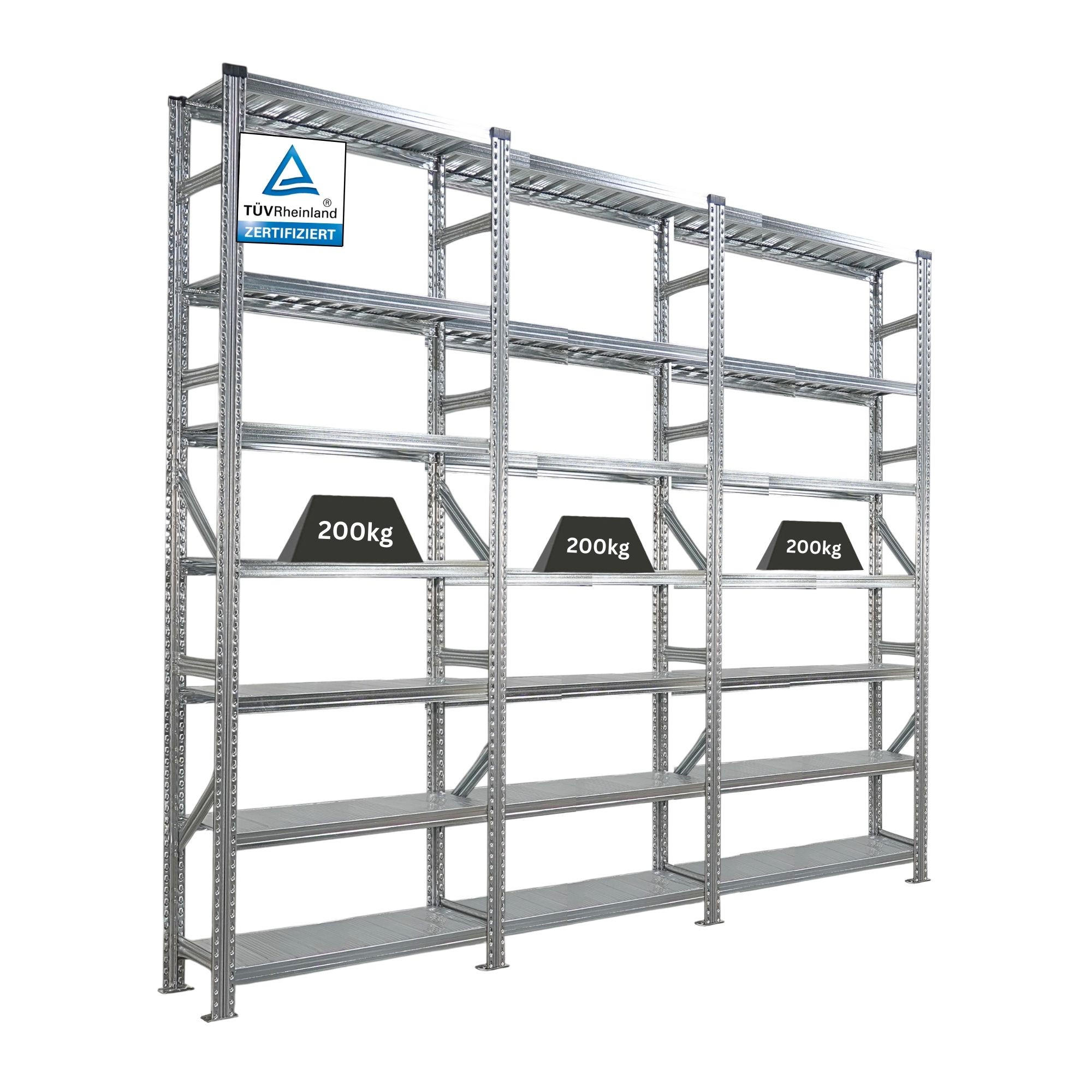 FACHBODENREGAL Proximo Stecksystem 250x270x32cm 7 Ebenen Beidseitig nutzbar Verzinkt - Silberfarben, Metall (270/250/32cm) - PROREGAL