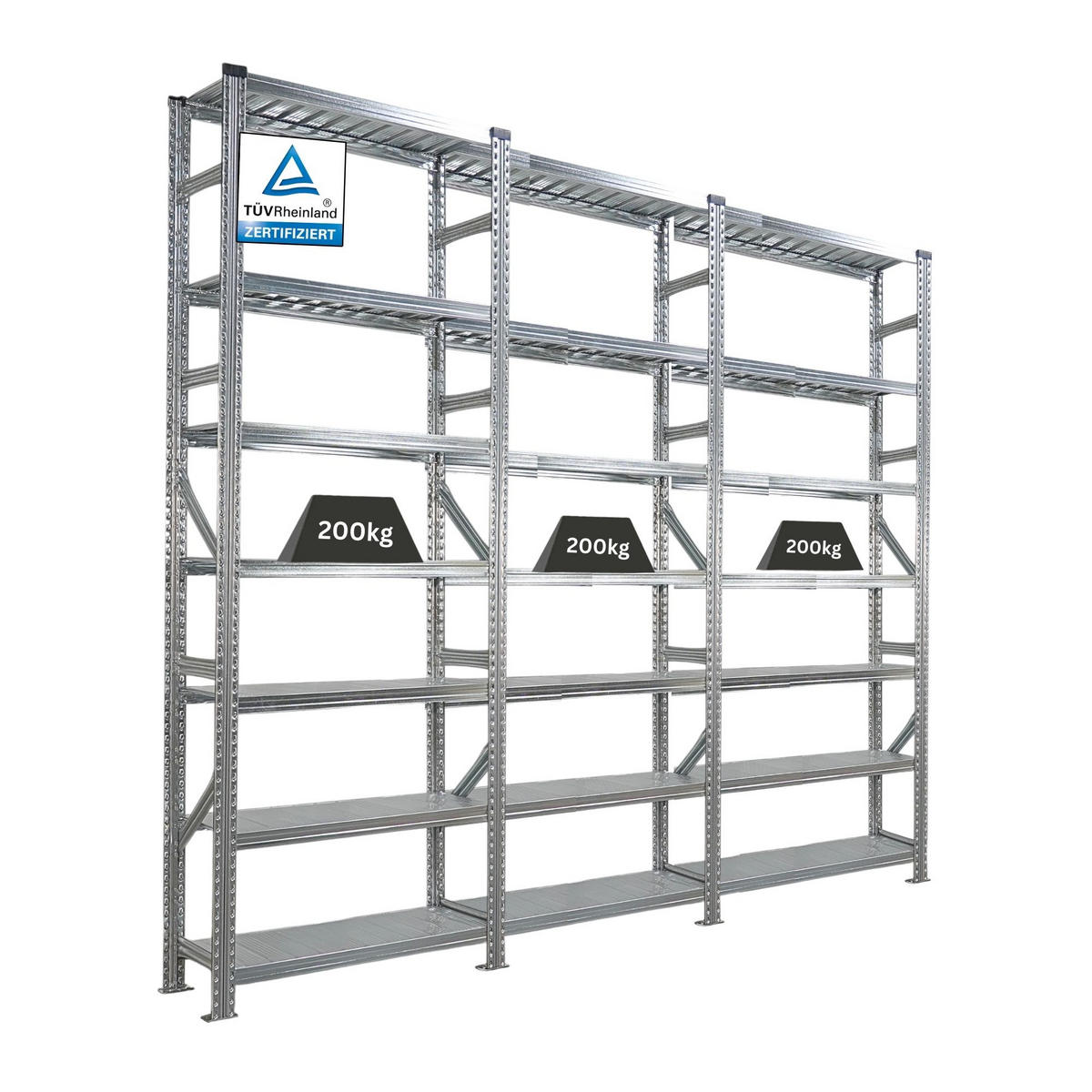 FACHBODENREGAL Proximo Stecksystem 250x270x32cm 7 Ebenen Beidseitig nutzbar Verzinkt - Silberfarben, Metall (270/250/32cm) - PROREGAL