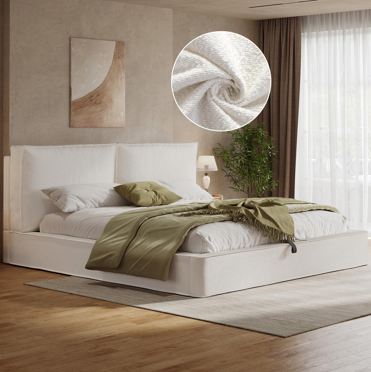 POLSTERBETT 180/200 cm Beige Bouclé mit Hydraulik und Lattenrost ohne Matratze - Beige, Textil (180/200cm) - MIVRAY