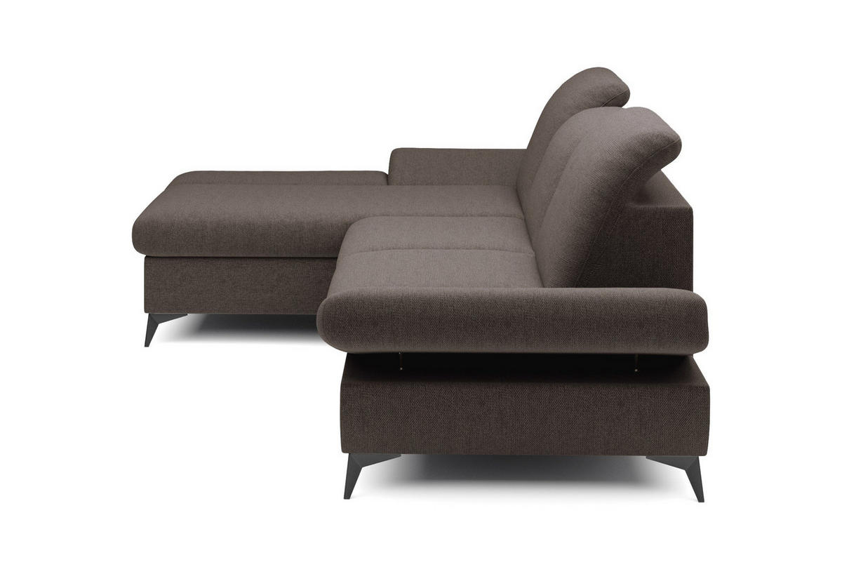 ECKSOFA FELICE L-S Braun Geflochtener Stoff mit Schlaffunktion - Braun, Holz (284/166cm) - MASSENO