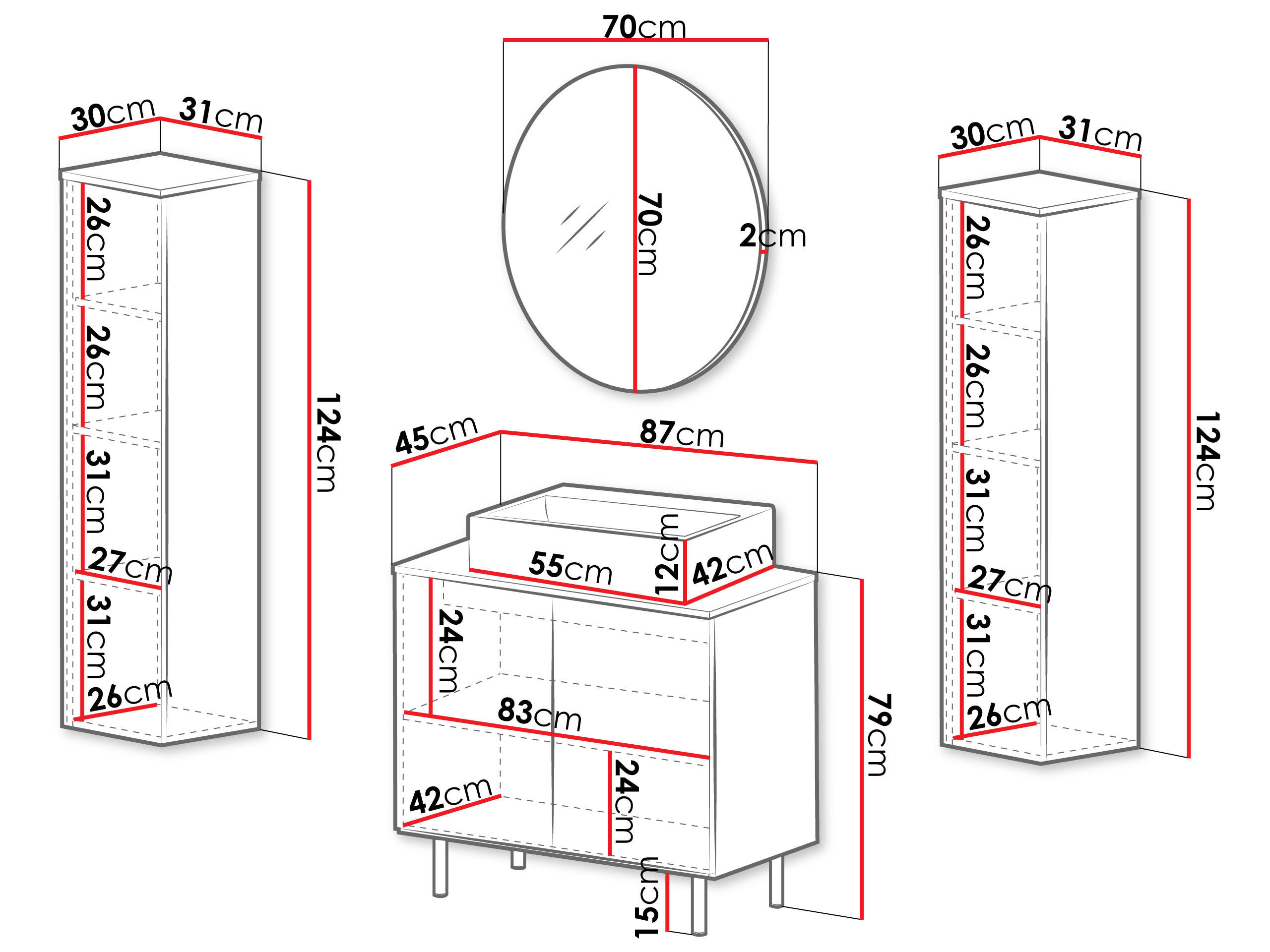 Thumbnail - Mirjan24 Badmöbel-Set, Schwarz, Holzwerkstoff, 87x79x45 cm, Badezimmer, Badmöbelsets & Badmöbelserien, Badmöbel-Sets