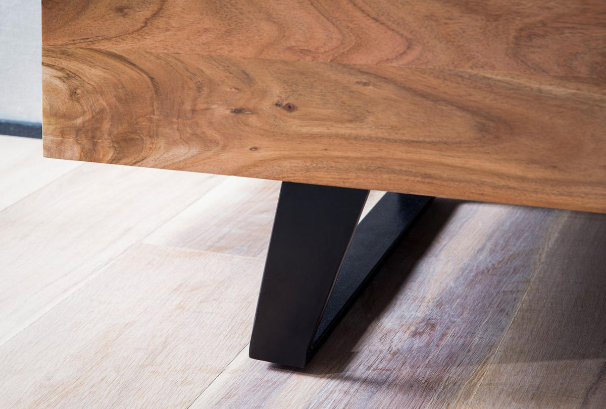 LOWBOARD Akazie Massivholz Modern Stil 140x50x40 cm Baumkante mit Schublade und Türen - Schwarz, Holz/Metall (140/50/40cm) - KADIMA DESIGN