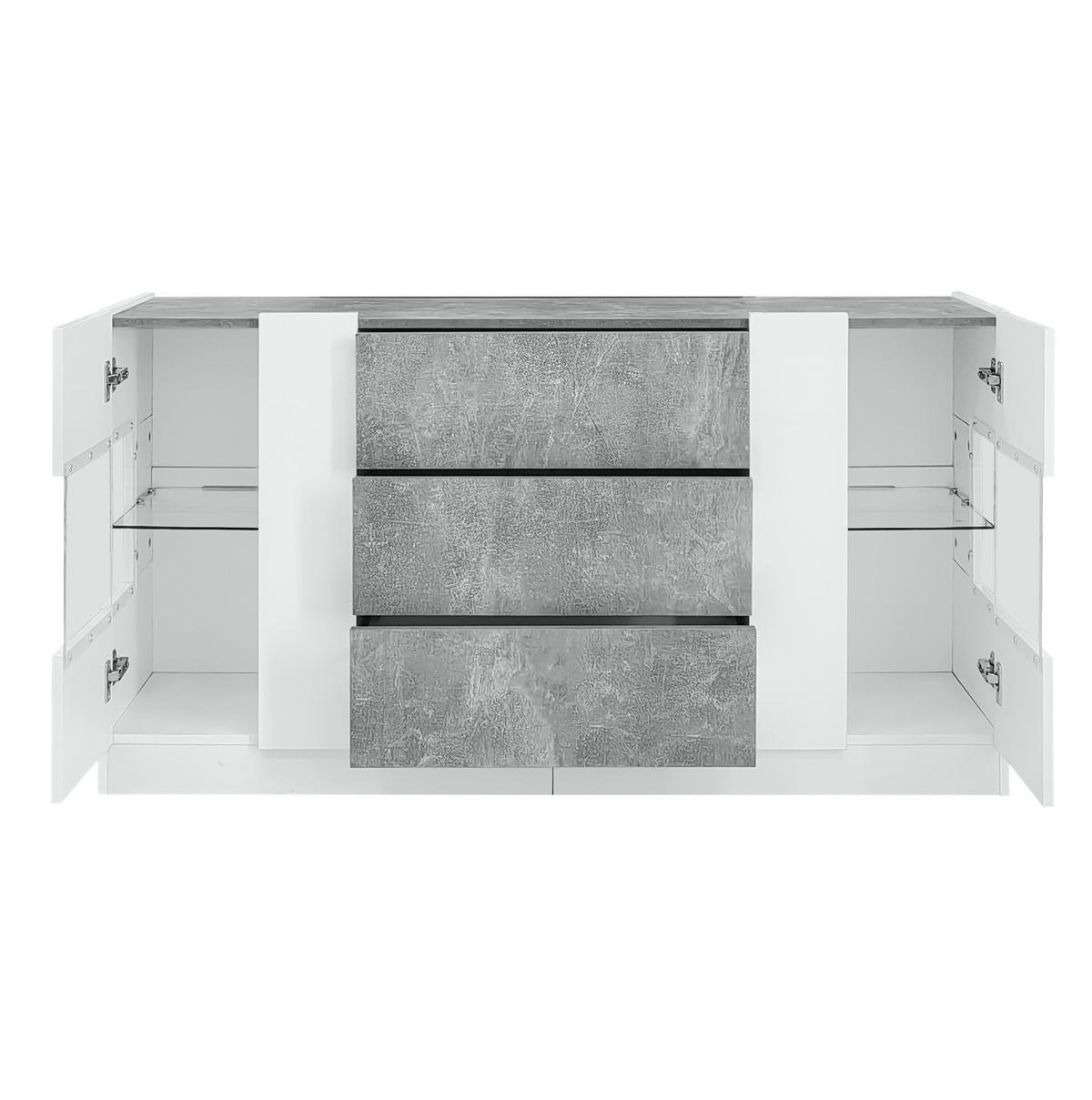 SIDEBOARD 140/35/75 cm z MDF, bílá a šedý mramorový dekor, LED osvětlení - bílá, kompozitní dřevo (140/75/35cm) - Modenvie