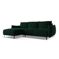 ECKSOFA mit Schlaffunktion Samt Stoff Grün - Dunkelgrün/Schwarz, Textil/Metall (162/242cm) - Makamii