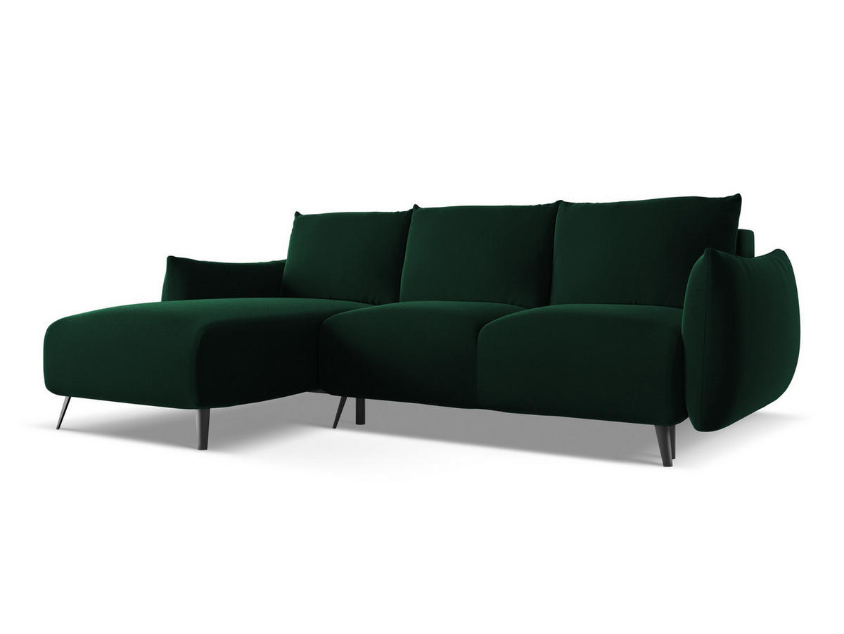 ECKSOFA mit Schlaffunktion Samt Stoff Grün - Dunkelgrün/Schwarz, Textil/Metall (162/242cm) - Makamii