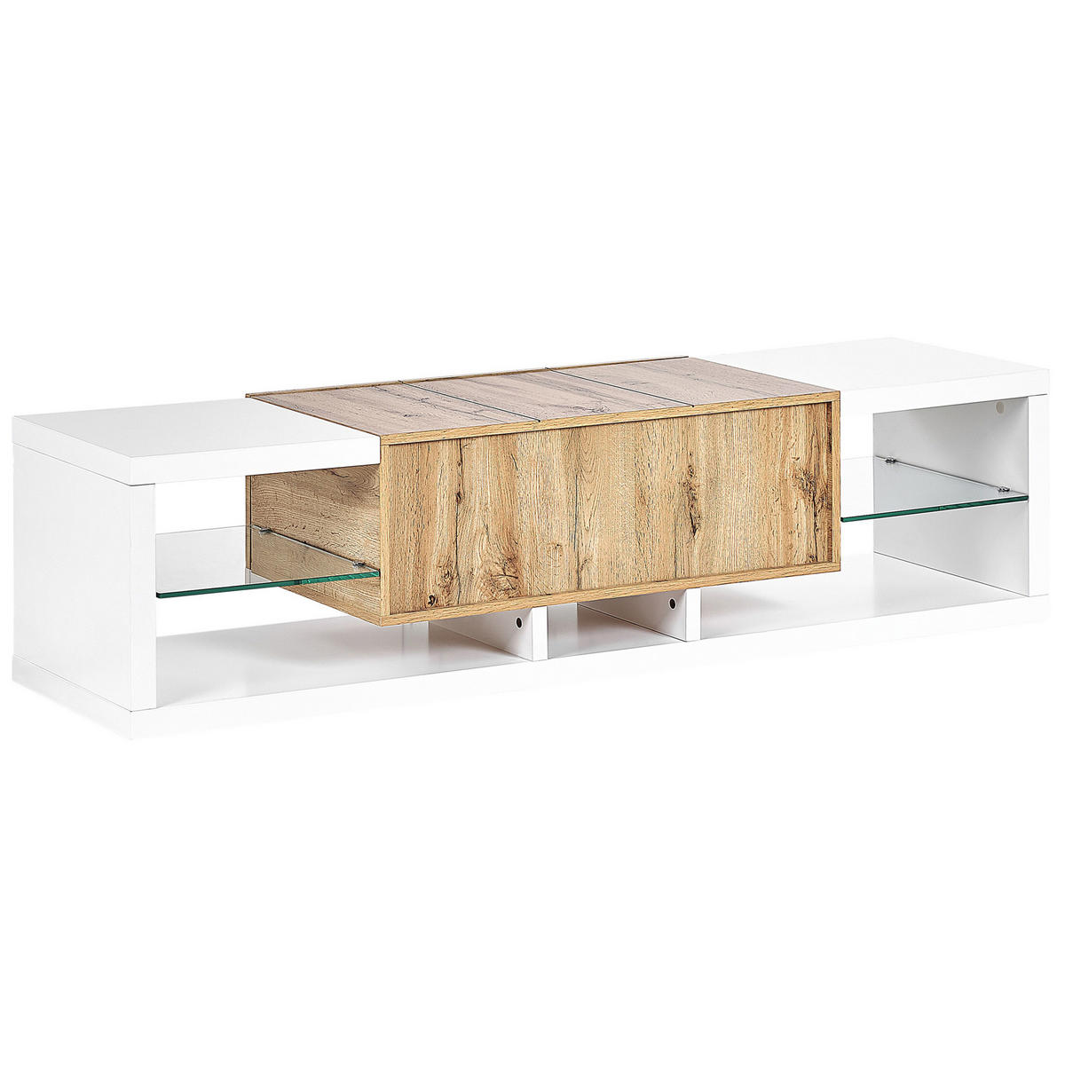 TV OMARICA bela, svetlo rjava FULERTON 42/160/40 cm - bela, leseni material (160/40/42cm) - Beliani