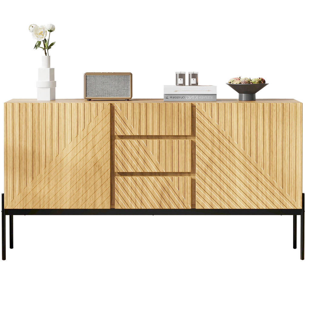 Modfu KOMODA z dřevotřísky 140x75x40 cm v přírodní barvě se 3 zásuvkami, 2 dvířky, nastavitelnou policí a kovovými nohami