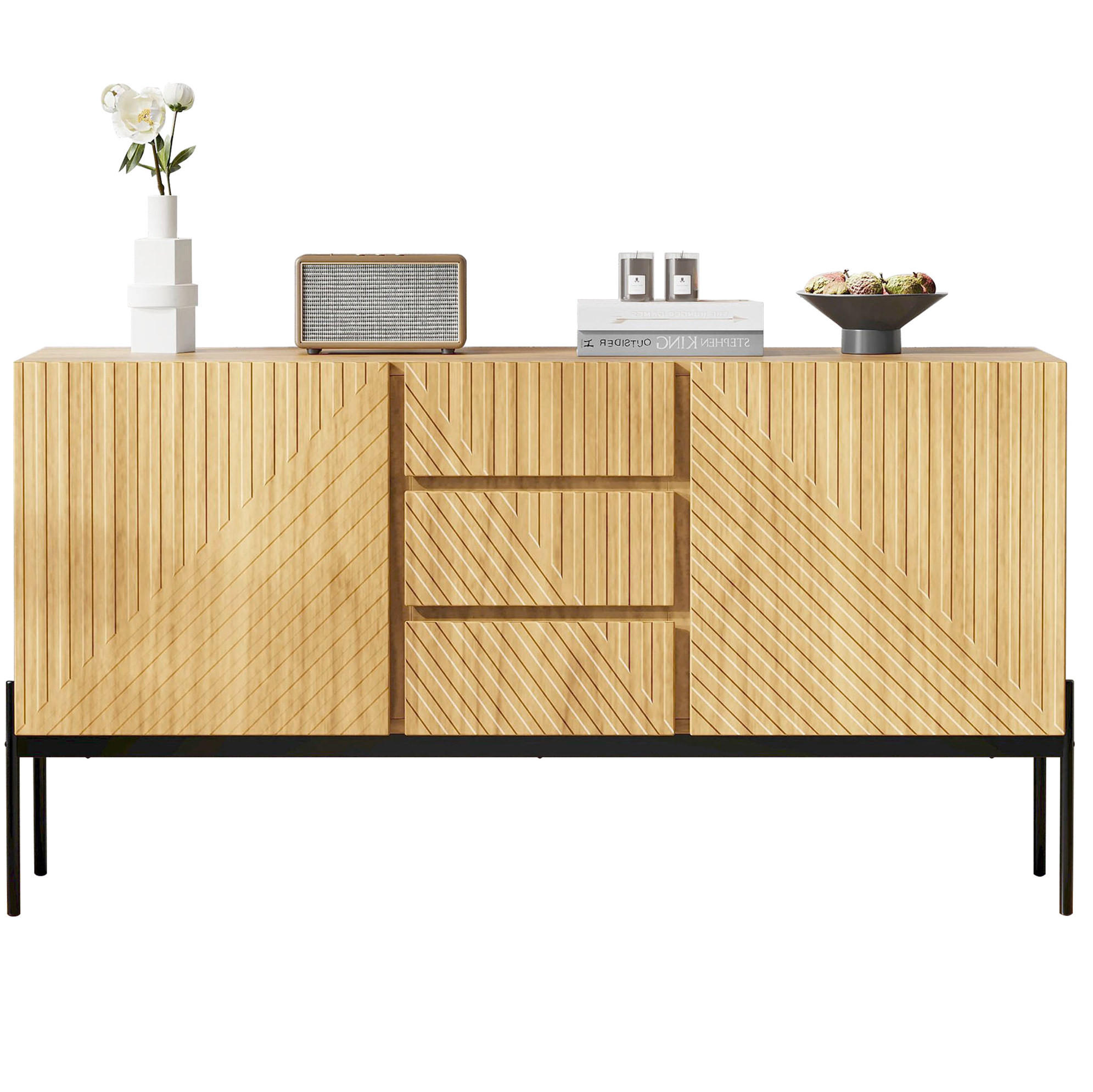 SIDEBOARD aus Spanplatte 40x140x75 cm Natural mit 2 Türen, 3 Schubladen und höhenverstellbaren Einlegeböden - Naturfarben, Holzwerkstoff (140/75/40cm) - Modfu