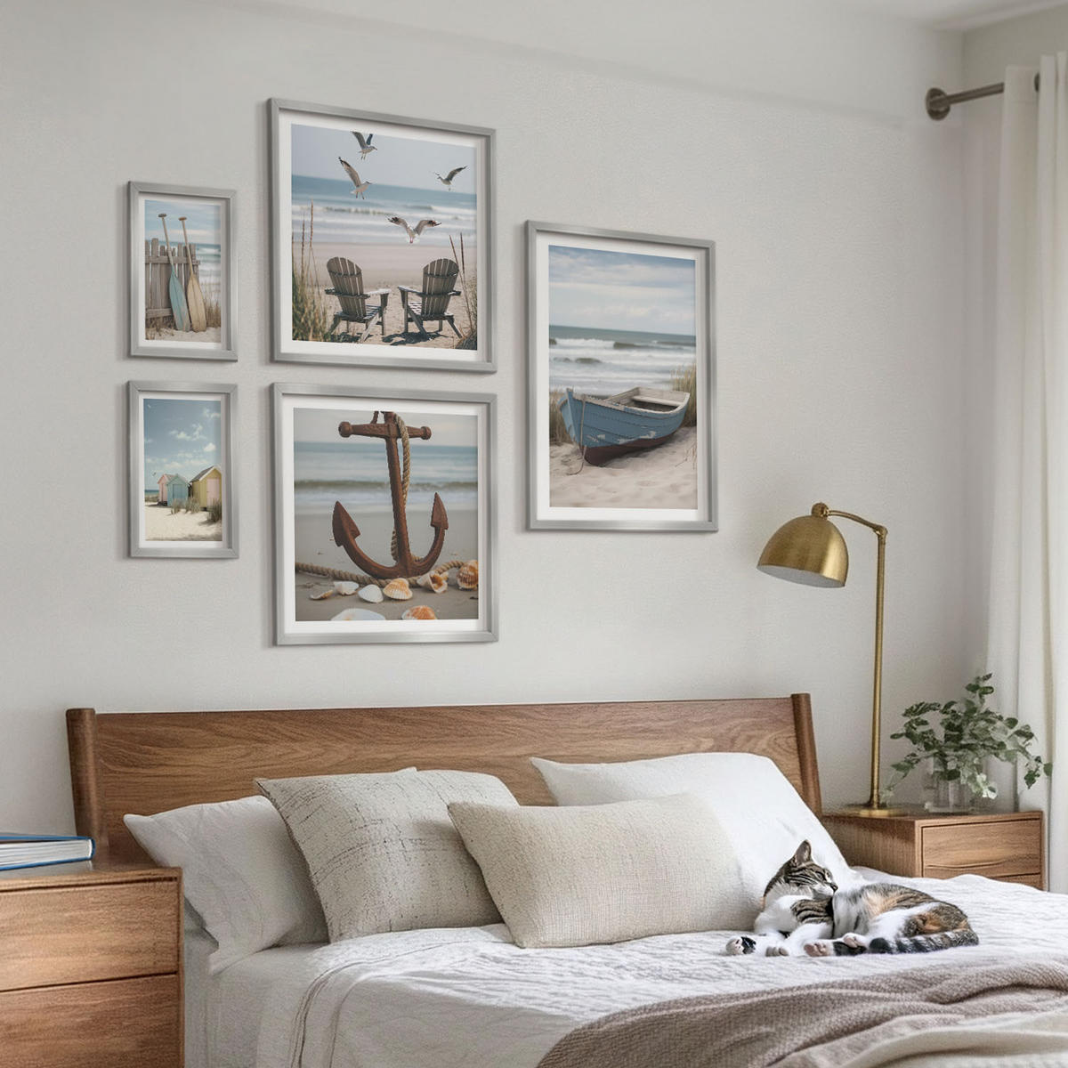 WANDBILDER 5er Set - 50x50 cm & 20x30 cm & 40x60 cm Silberner Rahmen - Abstrakte Pflanzenmotive - Silberfarben, Kunststoff (40/60cm) - ArtPrintCave