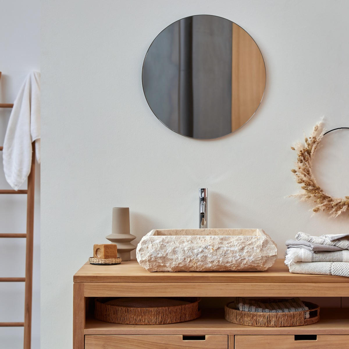 WASCHBECKEN Scrula Slim Beige aus Marmor - Beige, Stein (50/13/40cm) - Tikamoon