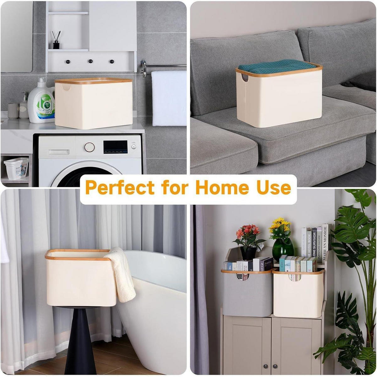 WÄSCHEKORB Bambus Stoff 50 Liter Beige - Creme, Naturmaterialien (33/33/44cm)