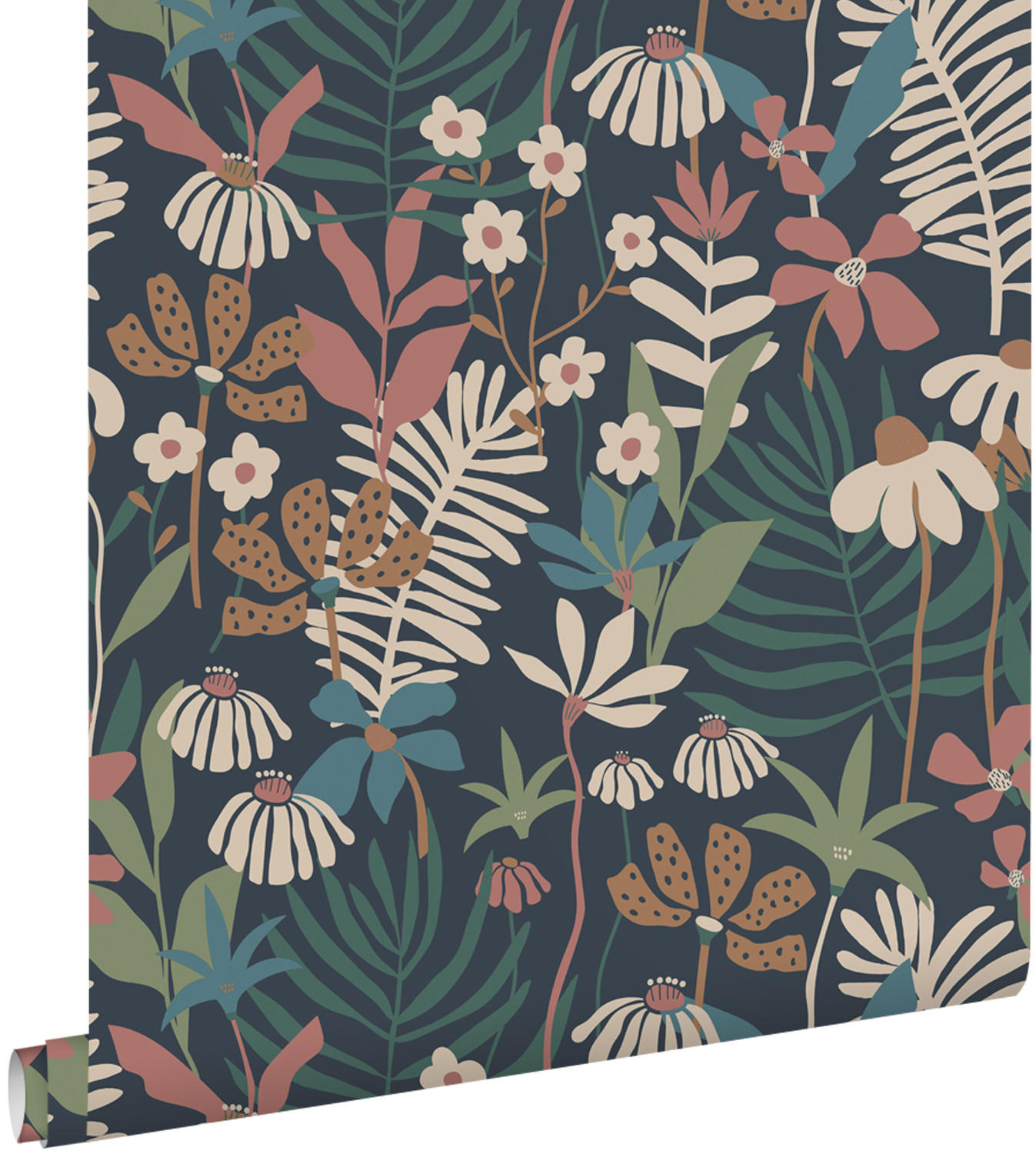 TAPETE tropische Blätter und Blüten 50 x 900 cm - Blau, Papier (50/900cm) - ESTAhome