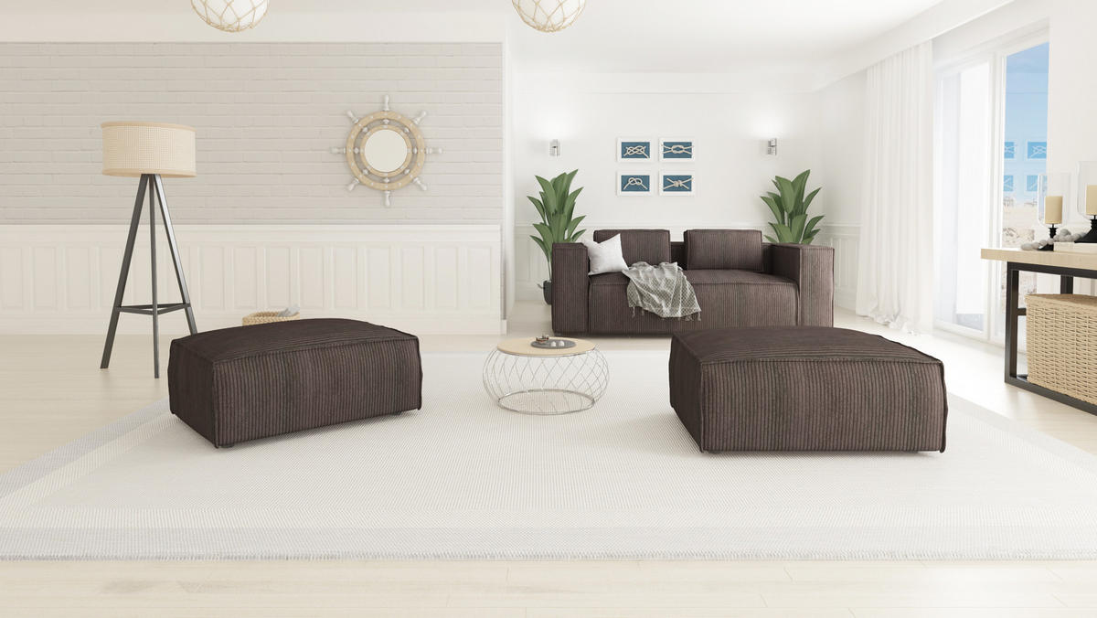 HOCKER Nova Dunkelbraun Cord - Dunkelbraun/Schwarz, Holz/Kunststoff (93/46/73cm) - S-Style Möbel
