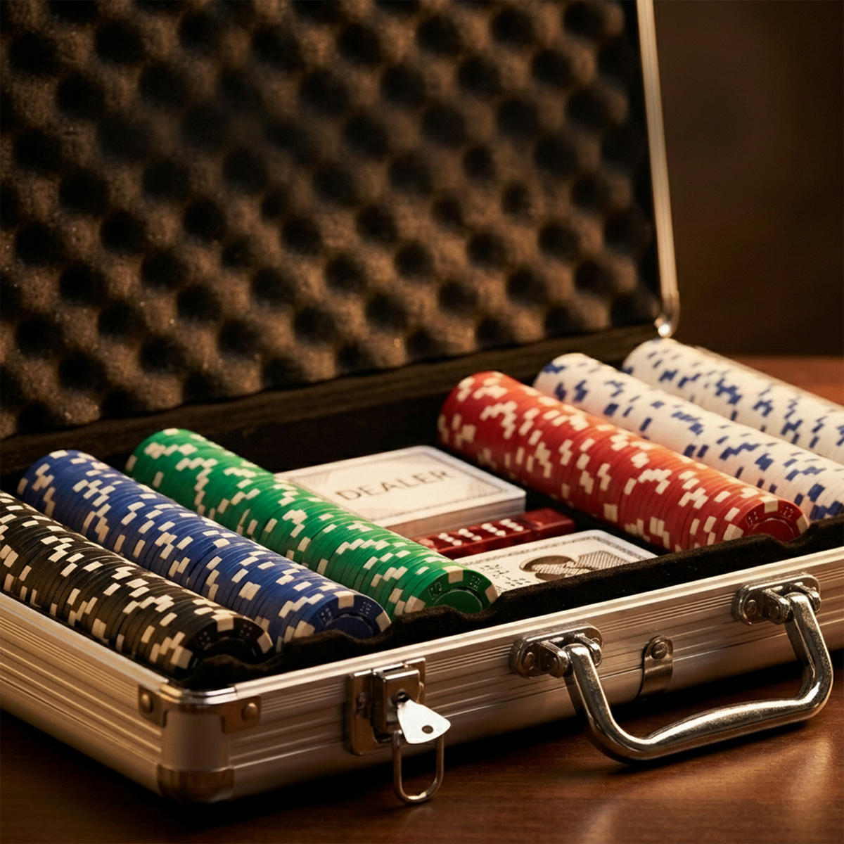 POKERSET Silber 300er-Set Alu-Koffer - Multicolor, Kunststoff/Metall (38/7cm) - Relaxdays