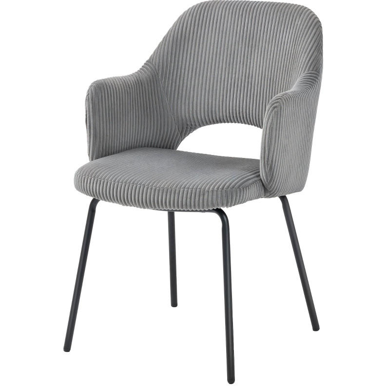 STUHL 62.5x57x85.5 cm in Grau, gepolstert mit Cordbezug, Wannenform, Stahlbeine - Grau, Textil (57/85.5/62.5cm) - Modfu
