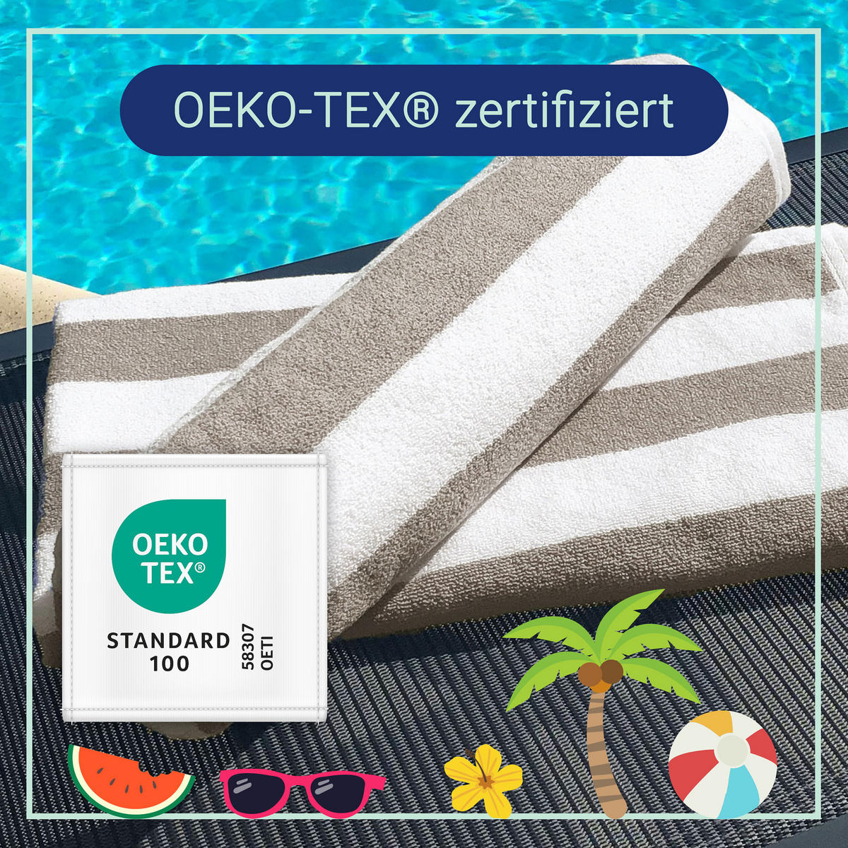 STRANDTUCH, 2er-Set, 70x180 cm, 100% Baumwolle, Grau - Graubraun, Textil (70/180cm) - Zollner