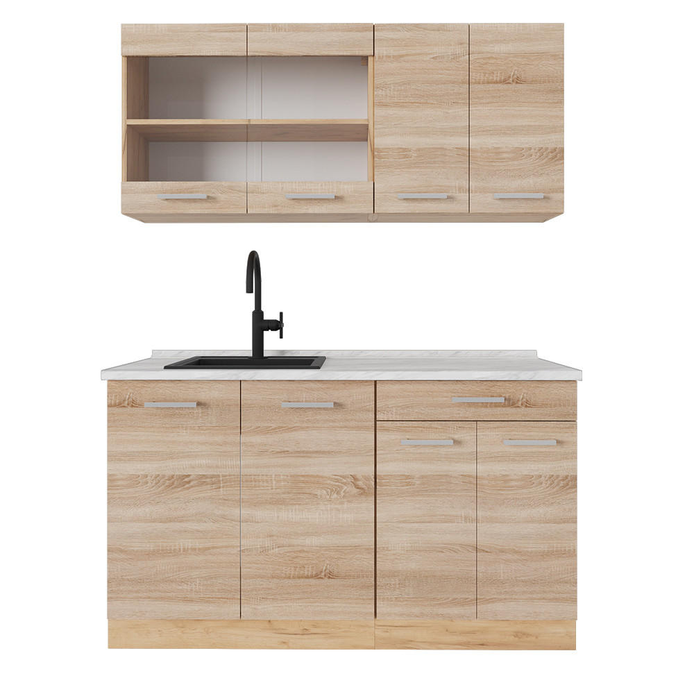Vicco JEDNOTKOVÁ KUCHYNĚ R-Line Dub Sonoma/Goldkraft 140 cm , PD Mramor