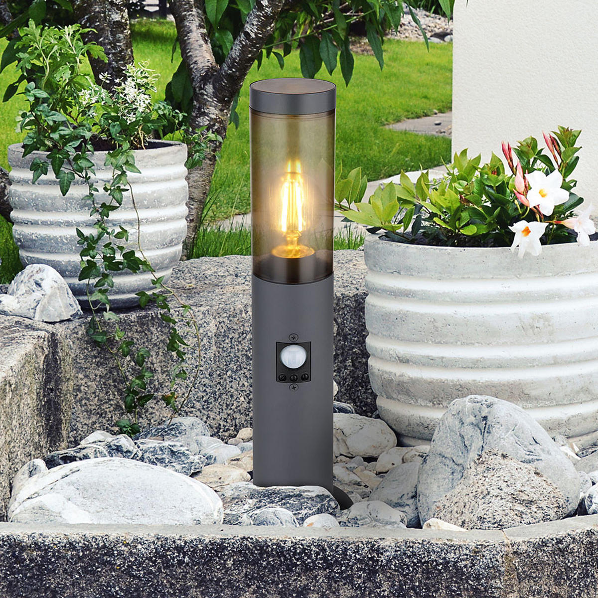 LED AUSSENLEUCHTE Edelstahl Anthrazit - Anthrazit, Metall (12.7/12.7/45cm) - Globo Lighting