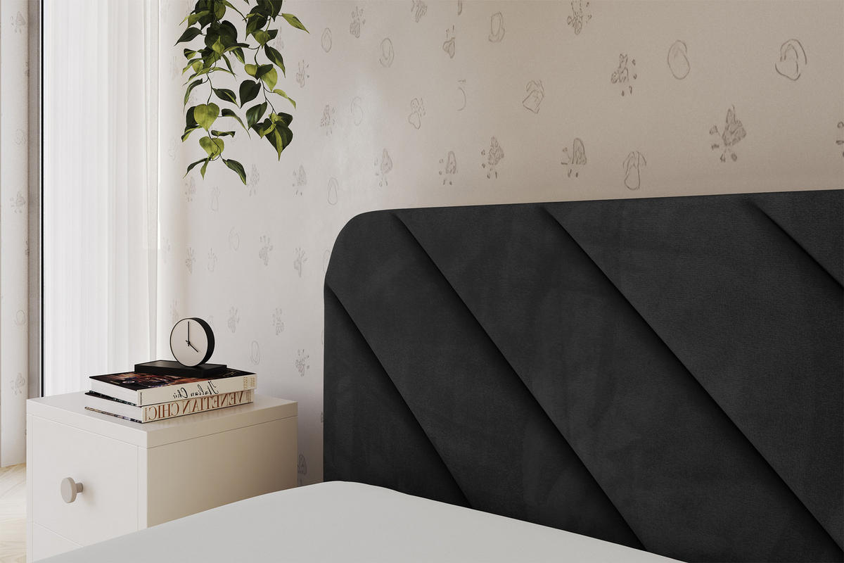 EINZELLBETT Jugendbett mit Bettkasten und Matratze H3/H4, Rechts - FIKY 80x200 Schwarz - Anthrazit, Holzwerkstoff/Textil (80/200cm) - ALTDECOR