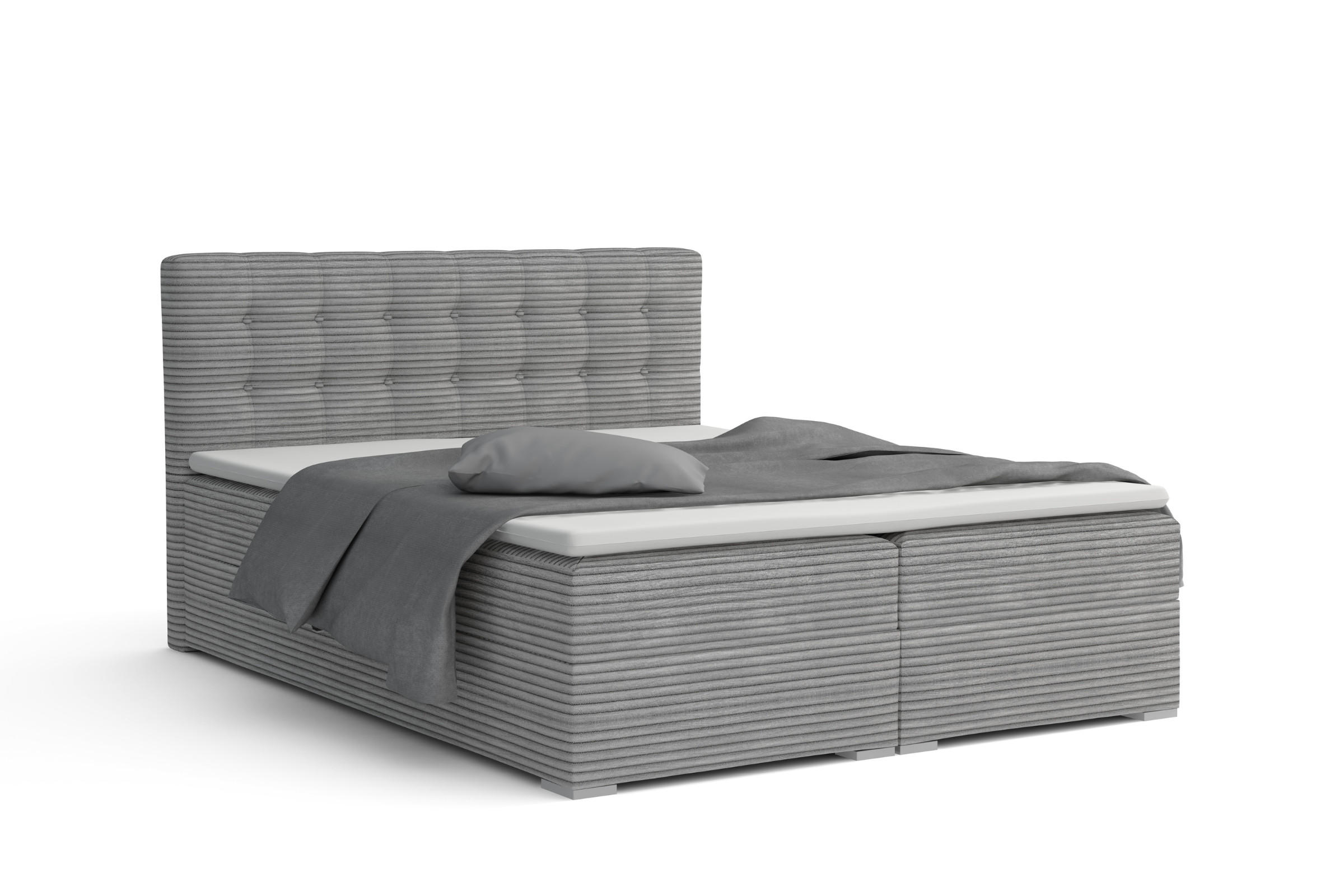 BOXBETT CYNTHIA 140/200 in Cord Hellgrau H3 - Hellgrau, Holz/Holzwerkstoff (140/200cm) - Deine Möbel 24