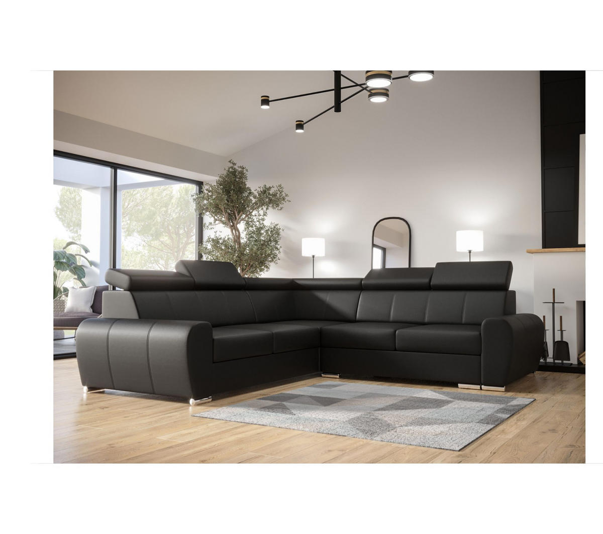 ECKSOFA APOLLO,mit Schlaffunktion und Bettkasten, Farbe: Dunkelgrau, Kunstleder, Ottomane Links - Dunkelgrau, Textil (255/255cm) - O-Sofa