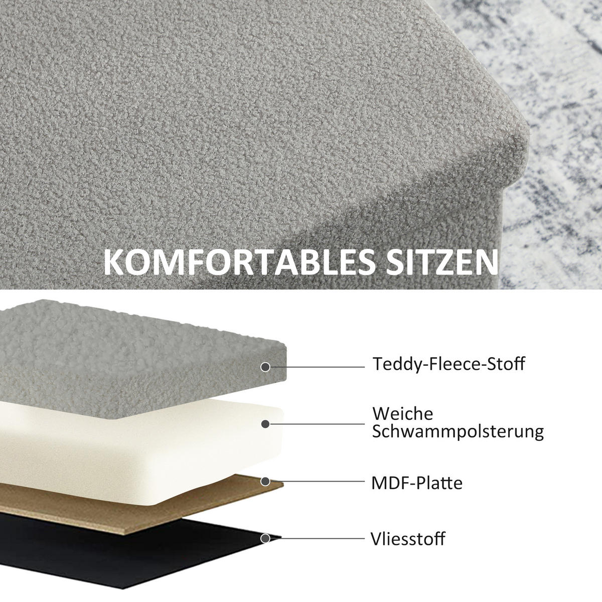 SITZBANK mit Stauraum, faltbar Polsterbank, Bettbank mit Samtoptik, Sitztruhe - Hellgrau, Textil (38/38/76cm) - HOMCOM