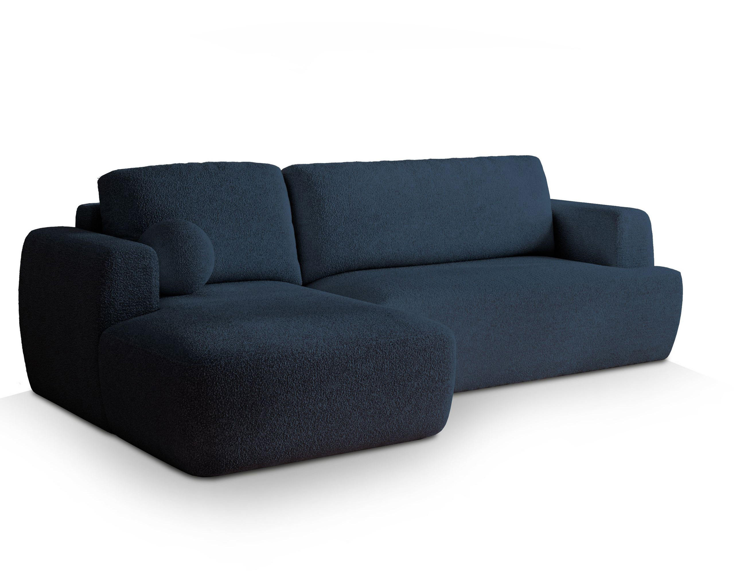ECKSOFA SENTI N L-S Blau Boucle-Stoff mit Schlaffunktion - Blau, Holz (246/148cm) - MASSENO