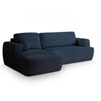 ECKSOFA SENTI N L-S Blau Boucle-Stoff mit Schlaffunktion - Blau, Holz (246/148cm) - MASSENO